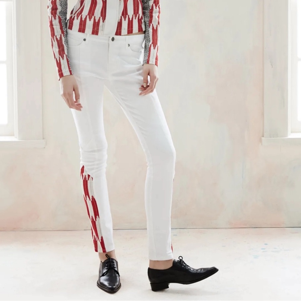 SACHIN &‎ BABI Women’s White Jeans Red Ankle Mesh Detail 515P17-521 Size 6